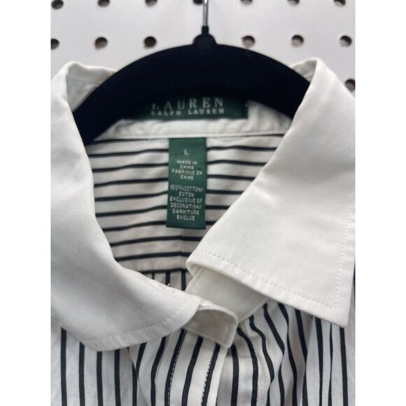 Lauren Ralph Lauren White and Black Striped Button Down Shirt - Picture 1 of 4